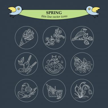 İnce çizgi vektör simgeler bahar.