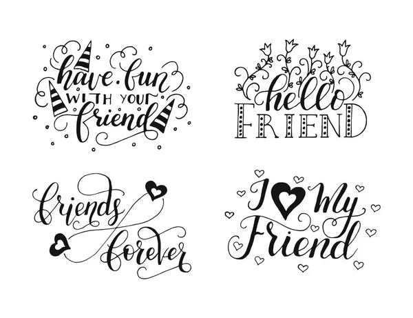 Ensemble de lettrage vectoriel pour la journée de l'amitié. Calligraphie unique dessinée à la main pour cartes de vœux . — Image vectorielle