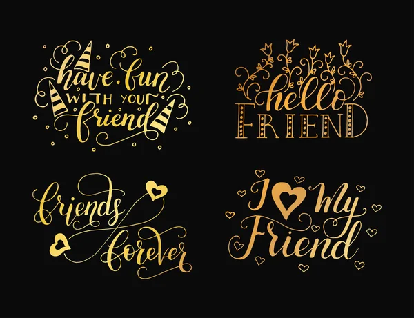 Ensemble de lettrage vectoriel pour la journée de l'amitié. Calligraphie unique dessinée à la main pour cartes de vœux . — Image vectorielle