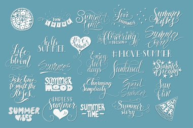 25 vektör el büyük paket yaz tırnak çizilmiş. Mürekkep ve fırça kalemi ile el yazısı.