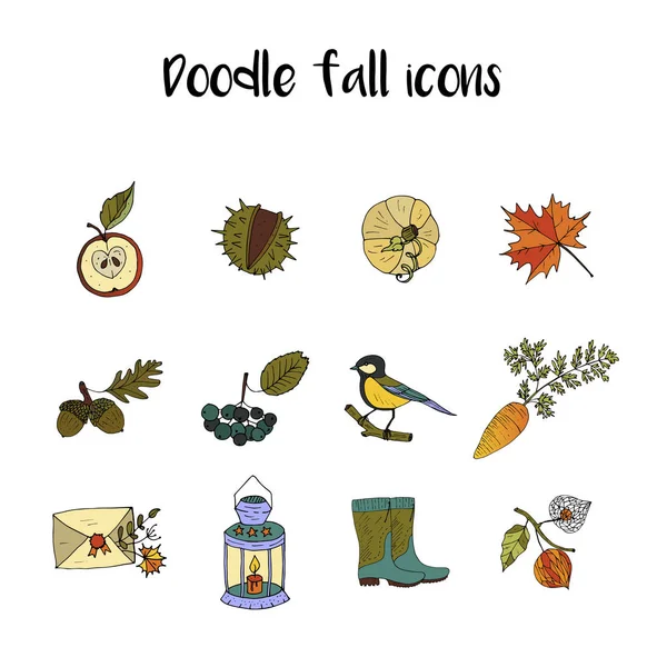 Gran conjunto de iconos de otoño únicos dibujados a mano . — Vector de stock