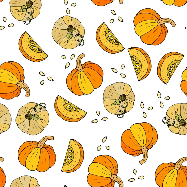 Modèle de vecteur d'automne sans couture avec des citrouilles . — Image vectorielle