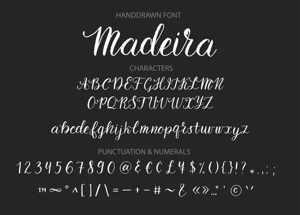 Handgetekende Vector Script lettertype. Borstel stijl getextureerde kalligrafie cursief lettertype. — Stockvector