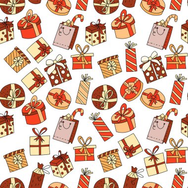 Hediye kutuları çeşitli şekillerde şeritler ile Seamless Modeli.