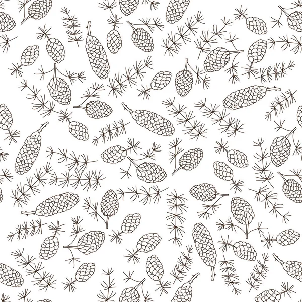 Christmas botanical seamless pattern with Fir cones. Thin line vector design. — Stock Vector