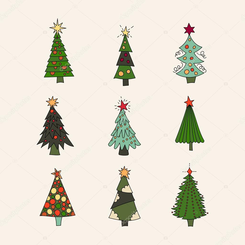 Vector icon set with Christmas trees.