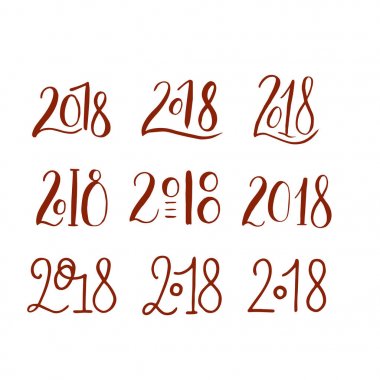 Numaraları 2018 kümesiyle yazı Handdrawn fırça.