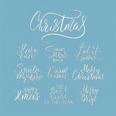 Neşeli Noel yazı tipografi. Kış handdrawn yazı ile el yazısı metin tasarım. Mutlu yeni yıl tebrik vektör kartı dekorasyon.