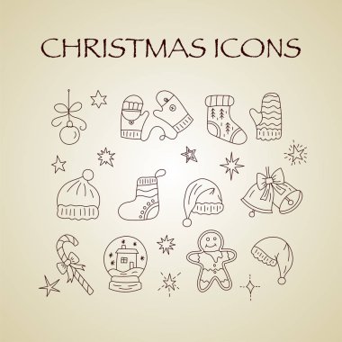 İnce çizgi dizi vektör Christmas Icons. Modern tasarımlar koleksiyonu Noel simgeler.