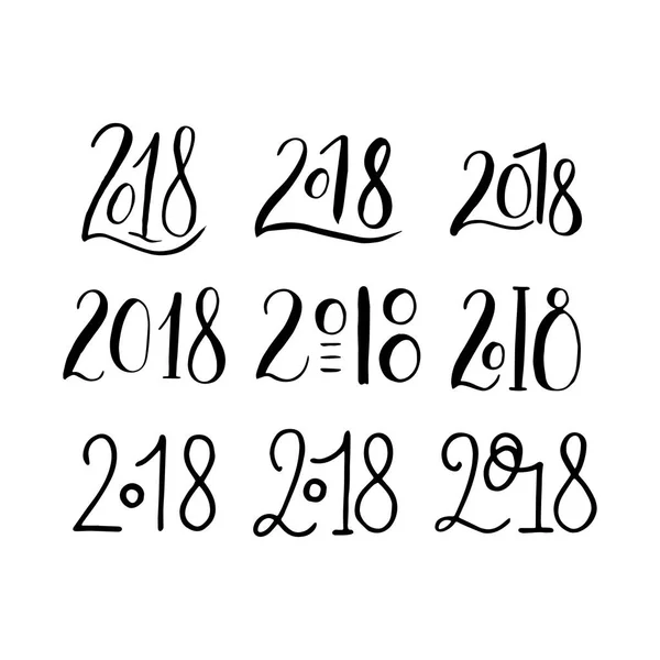 Set lettering pennello disegnato a mano con numeri 2018 . — Vettoriale Stock