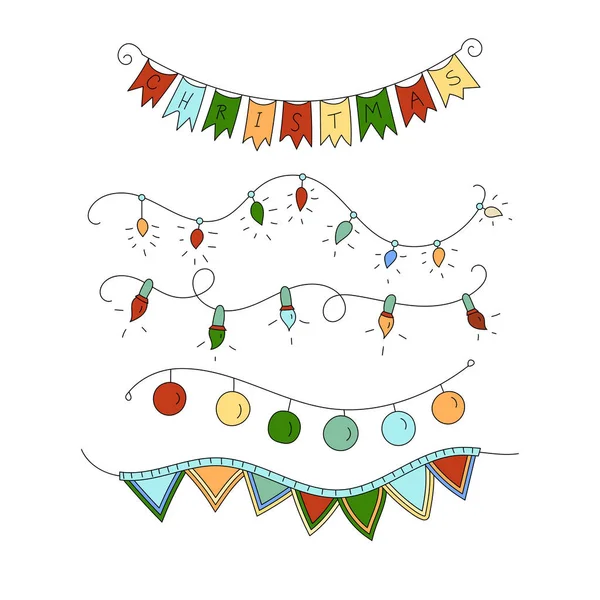 Icona vettoriale con simboli di colore linea sottile delle ghirlande natalizie — Vettoriale Stock