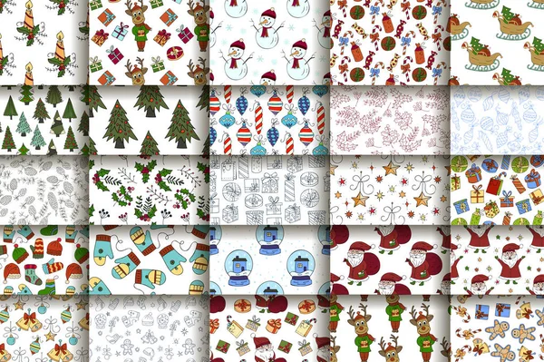 25 handdrawn 크리스마스 완벽 한 패턴의 집합. — 스톡 벡터