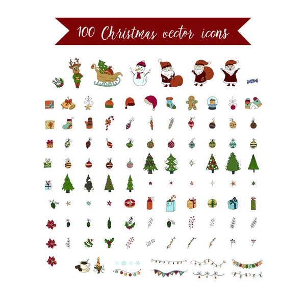 Großes weihnachtliches Icon-Set. 100 Winter-Ikonen. — Stockvektor
