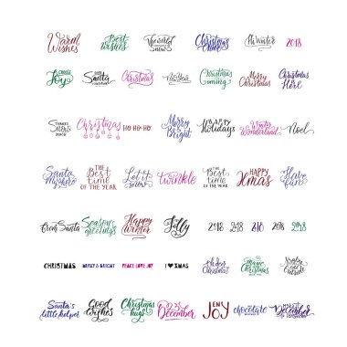Neşeli Noel fırça yazı tipografi. 50 kış vektör handdrawn yazı.