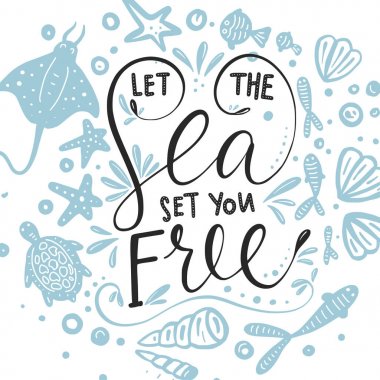 Seni özgür kılacak deniz izin. Vektör yazı kartı.