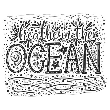 Okyanusta nefes. Handdrawn vektör yazı kartı.