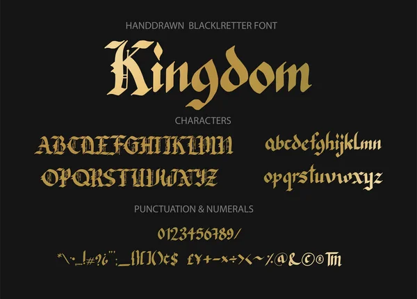 Caratteri disegnati a mano in scrittura gotica Blackletter . — Vettoriale Stock