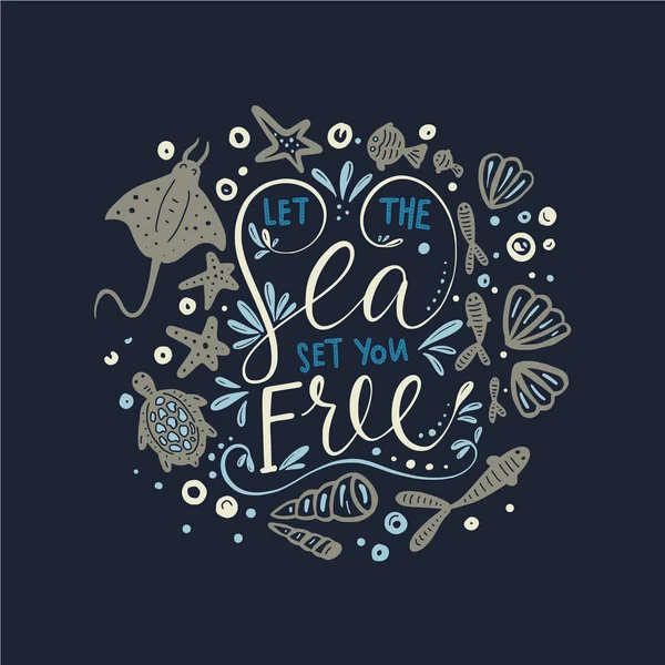 Deja que el mar te libere. Tarjeta de inscripción vectorial . — Vector de stock