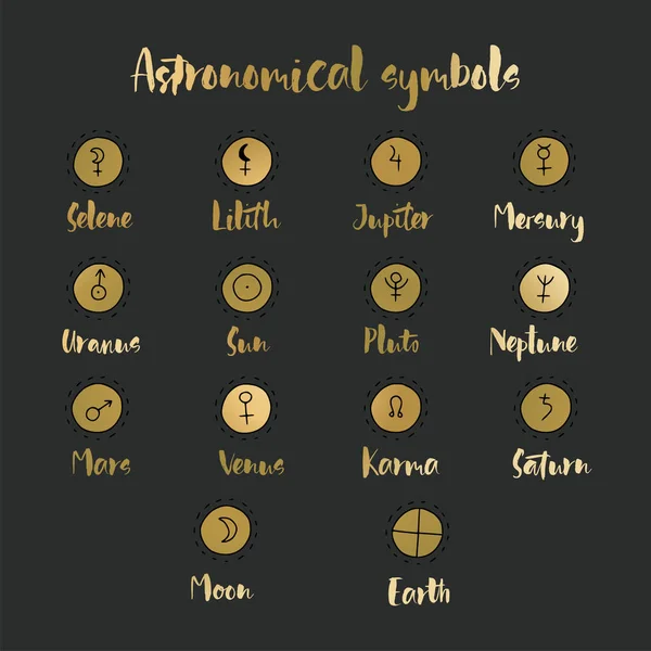 占星術の落書きのシンボル。占星術のグラフィック デザイン要素のセット. — ストックベクタ