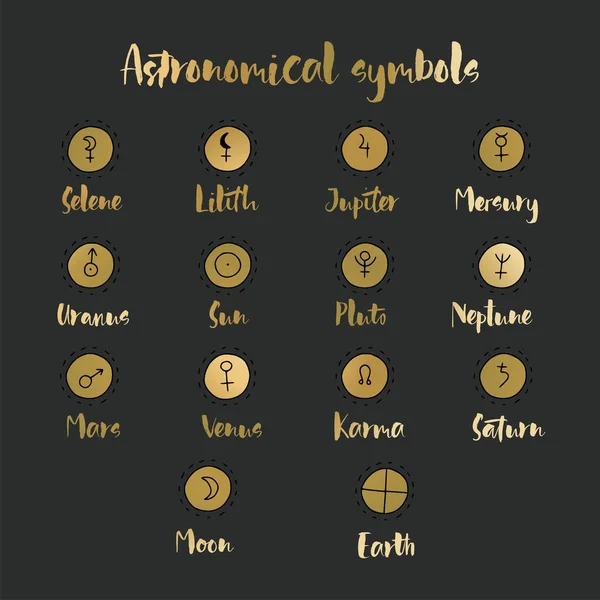 Astrologii doodle symboly. Sada prvků astrologické grafický design. — Stockový vektor