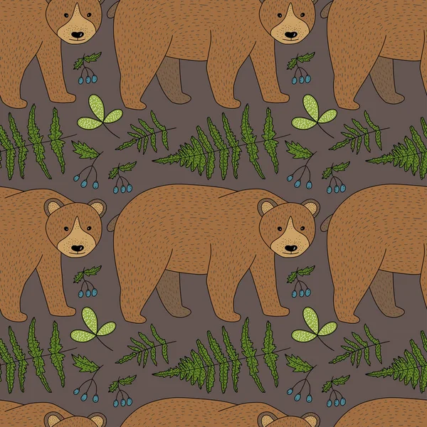Modèle de forêt vectorielle sans couture avec des illustrations en couleur mignonnes . — Image vectorielle