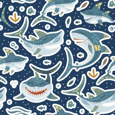 karikatür köpekbalığı vektör çizim.