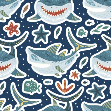 karikatür köpekbalığı vektör çizim.