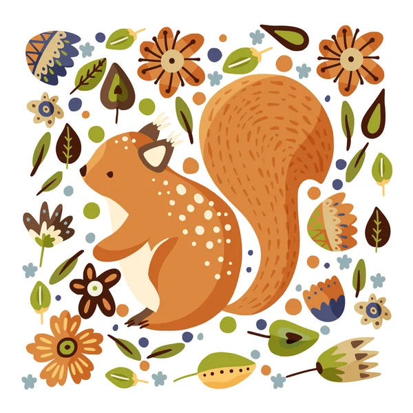Squirrel cute forest illustration — Stock Vector
