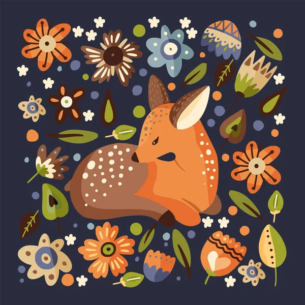 Little fawn woodland animal card. — Stock Vector