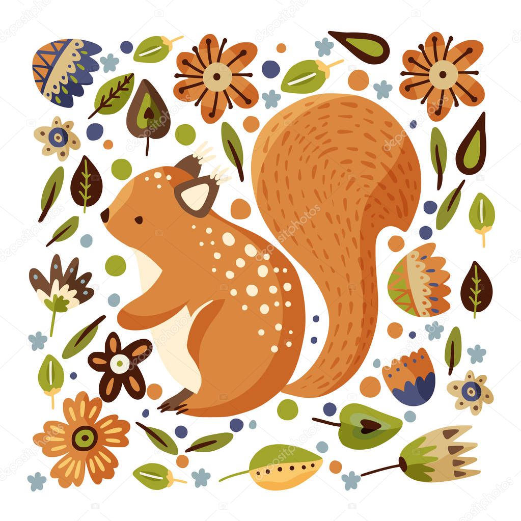 Squirrel cute forest illustration