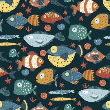 Komik vektör balığı deseni.