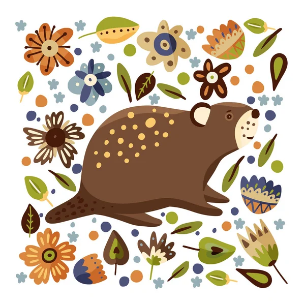 Cartoon cute beaver forest vector animal — Stock Vector