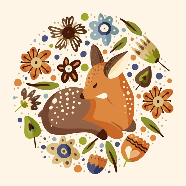 Little fawn woodland animal card. — Stock Vector