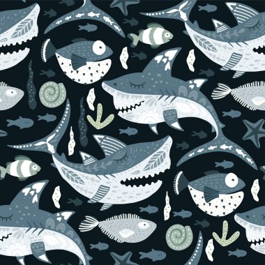 Komik köpekbalığı deseni.