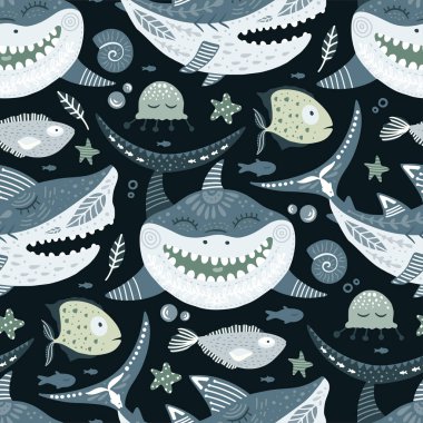 Komik köpekbalığı deseni.