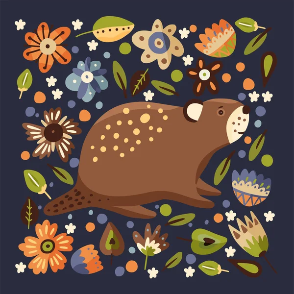 Cartoon cute beaver forest vector animal — Stock Vector