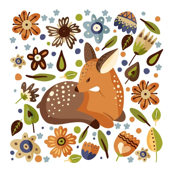 Little fawn woodland animal card. — Stock Vector