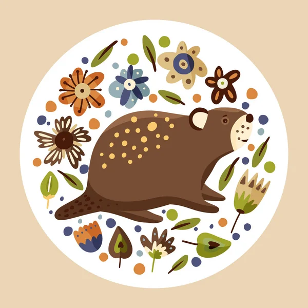 Tekenfilm schattig bever bos vector dier — Stockvector