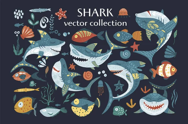Feliz tiburón vector plano — Archivo Imágenes Vectoriales