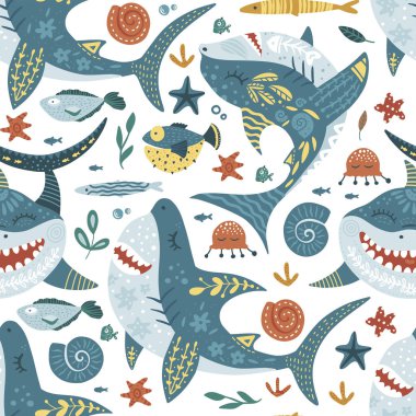 Komik köpekbalığı deseni.