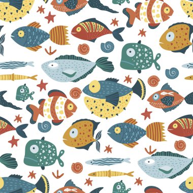 Komik vektör balığı deseni.