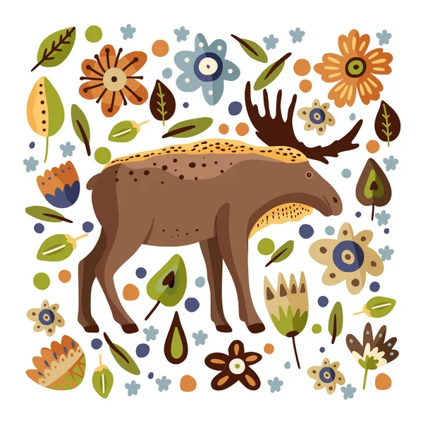 Cute cartoon moose vector animal art. — Stock Vector