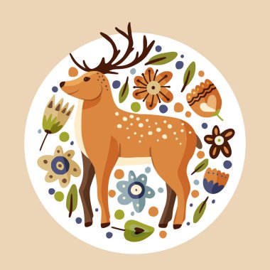 Sevimli çizgi film vektör geyiği.