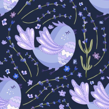 Provence kusursuz sevimli kuş vektör deseni.