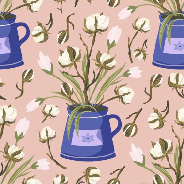 Pamuk çiçek vektörü kusursuz desen.