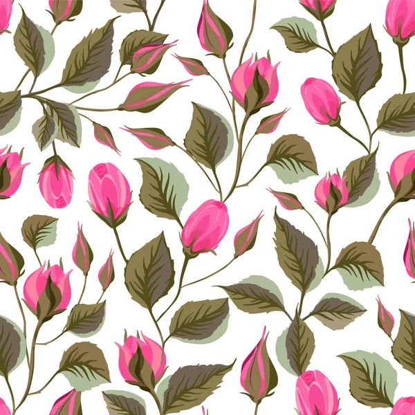 Roze roos bloem vector naadloos patroon in een platte stijl. — Stockvector