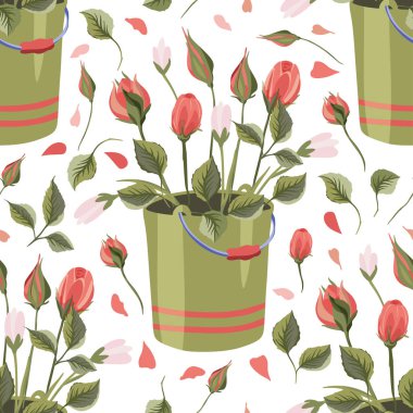 Gül kovası vektörü pürüzsüz desen.