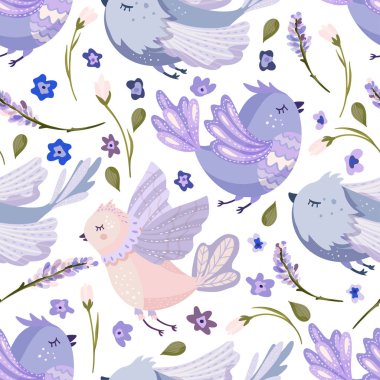 Provence kusursuz sevimli kuş vektör deseni.
