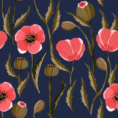 Gelincik çiçeği pürüzsüz vektör deseni.