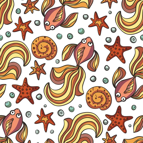 Fish and starfish sea vector pattern. — Stock Vector